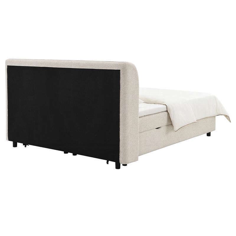 Koe Queen Storage Bed, Wingback, Channel Tufted Beige Chenille Upholstery image number 4