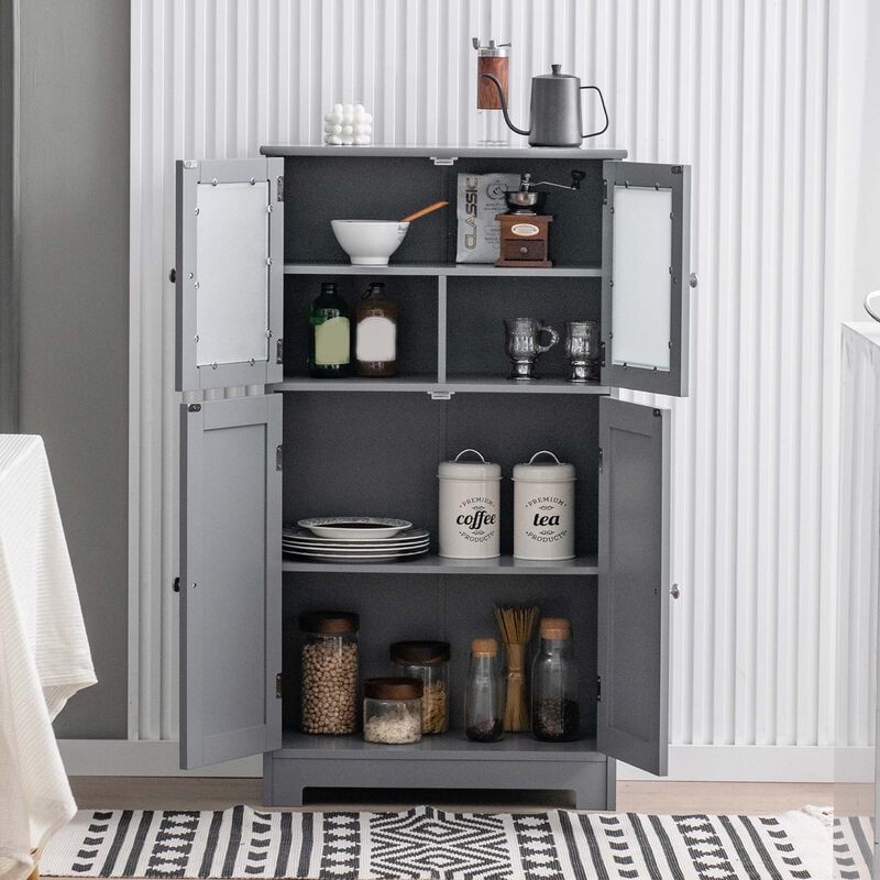 Costway Bathroom Floor Storage Cabinet Kitchen Cupboard w/Doors&Adjustable Shelf Brown