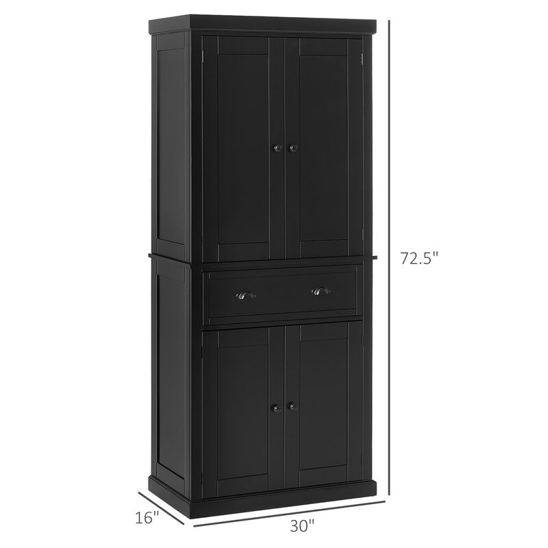 72" Black Kitchen Pantry: Freestanding, Cabinet Storage