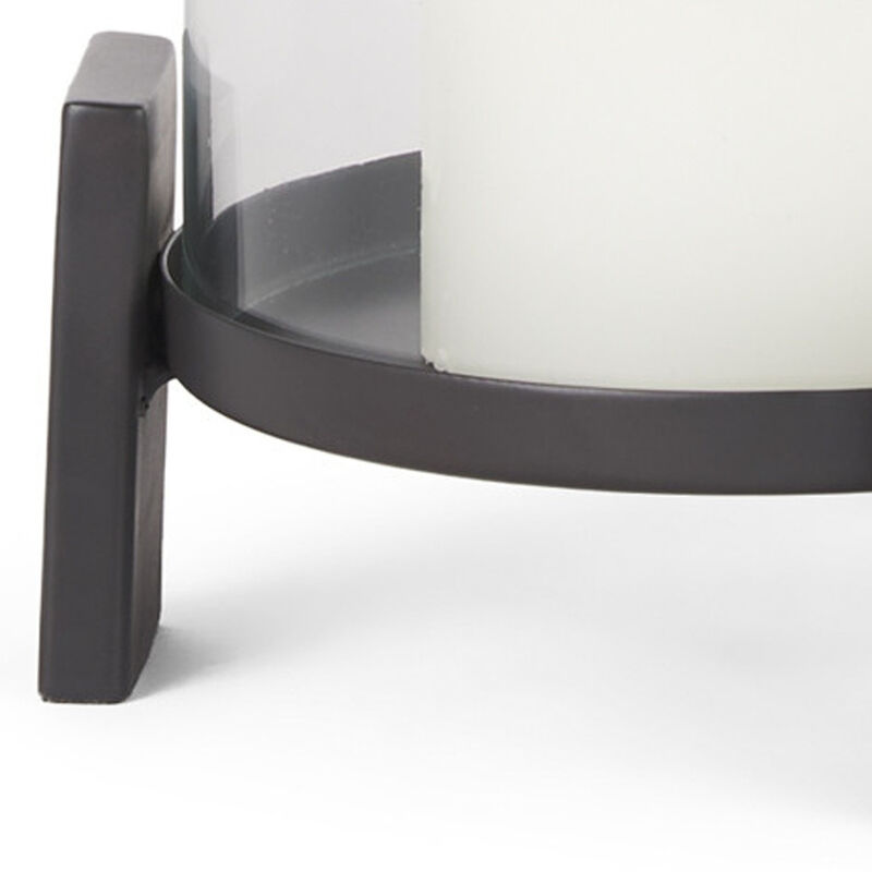 HomeRoots 12" Black Glass Abstract Tabletop Hurricane Candle Holder image number 2