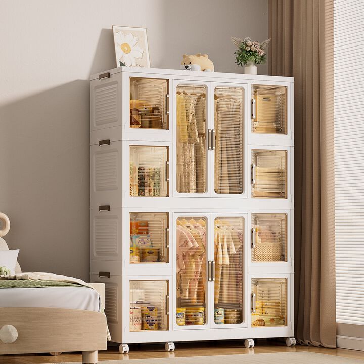 Clihome Portable Wardrobe Closet Organizer, 12 Cubes, 12 Magnetic Doors, Hanging Rods, Hangers