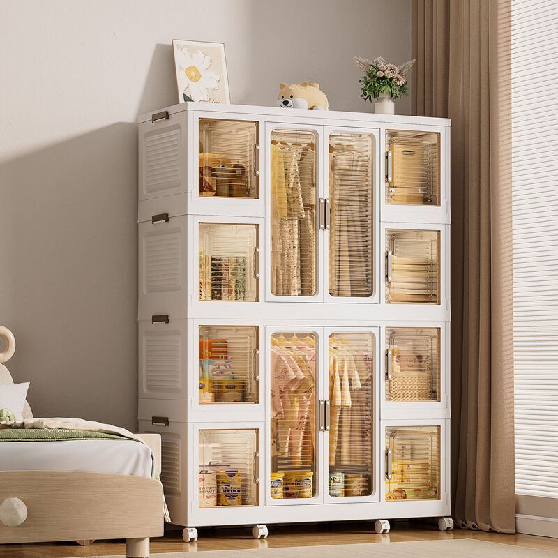 Clihome Portable Wardrobe Closet Organizer, 12 Cubes, 12 Magnetic Doors, Hanging Rods, Hangers image number 1