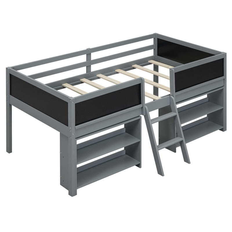 Merax Low Loft Bed with 2 Movable Shelves