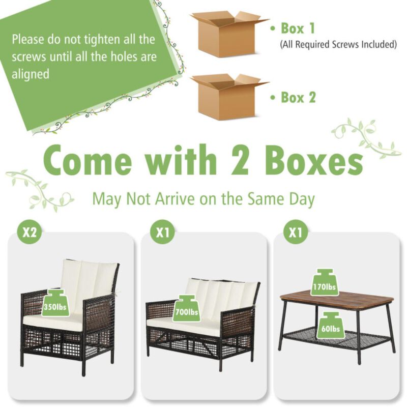 Hivvago 4 Pieces Patio Rattan Furniture Set with 2-Tier Coffee Table