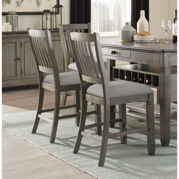 Antique Gray Finish Counter Height Chairs 2pc Set Dining Room Furniture Upholstered Seat Wooden Chairs Classic Style