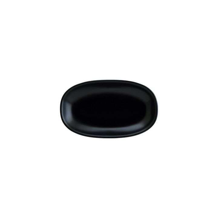 Notte 9.5" x 5.5" x h:1.25" Oval Black Porcelain Platter (Set of 2)