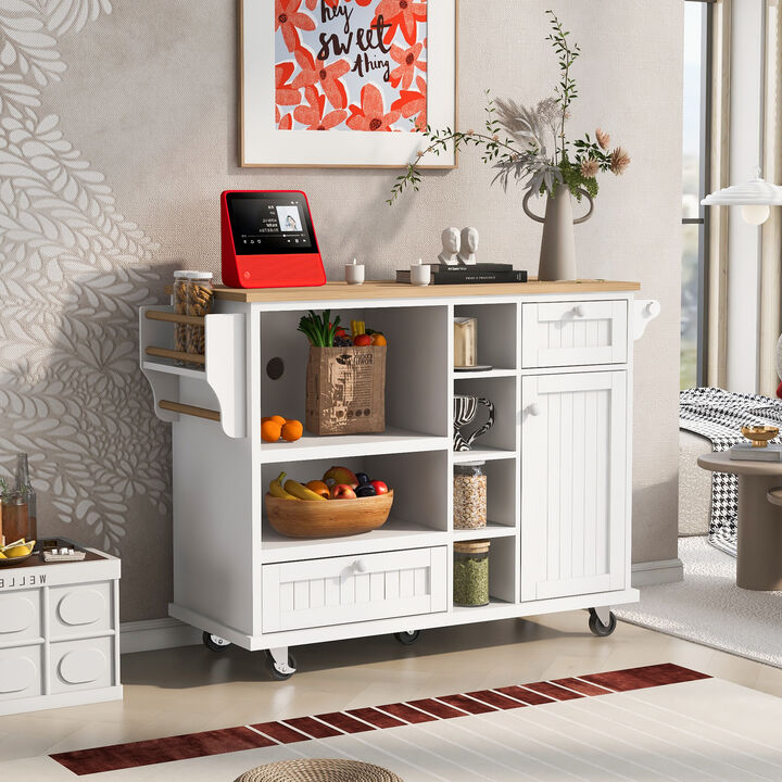 Merax Kitchen Island Cart with Storage Cabinet and Two Locking Wheels,Solid wood desktop