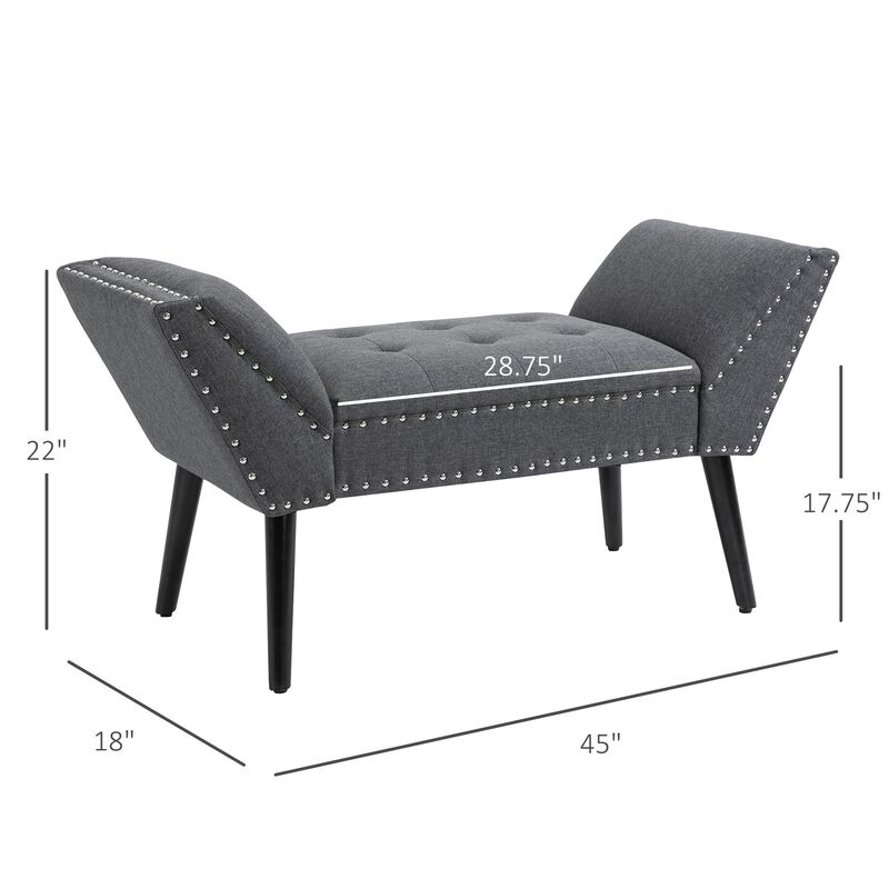 Charcoal Grey Bedroom Bench: Button Tufted Fabric Ottoman