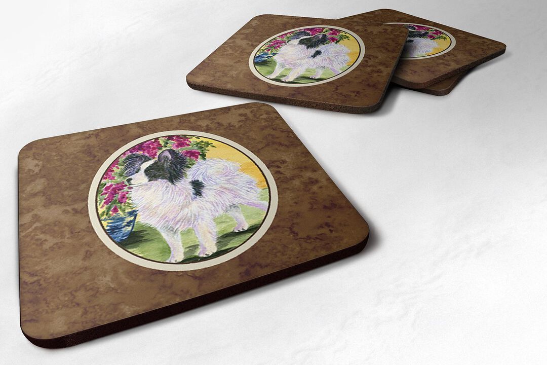 Caroline's Treasures SS8477FC Papillon Foam Coasters (Set of 4), 3.5 H x 3.5 W, Multicolor