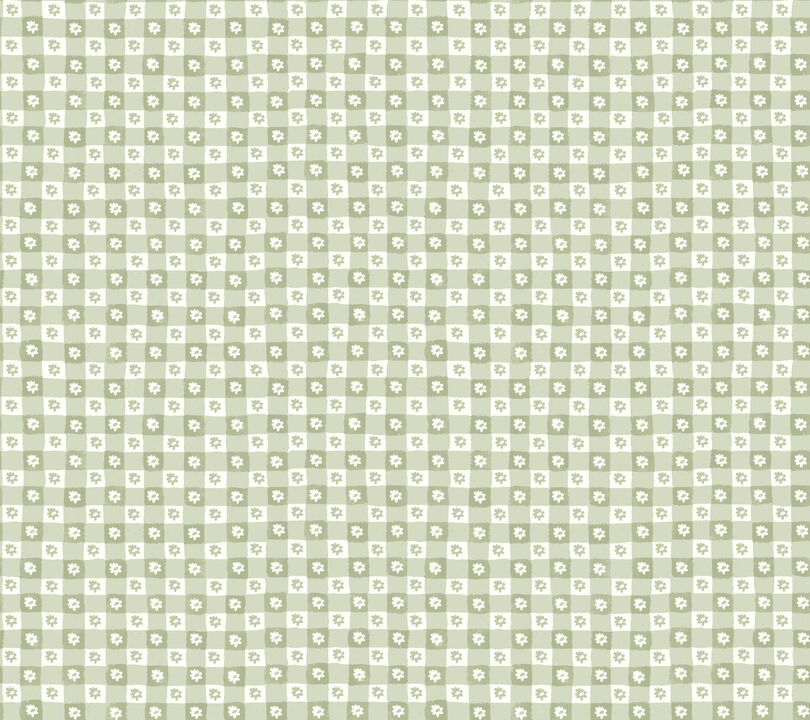 Daisy Gingham Green Floral Check Premium Peel + Stick Wallpaper
