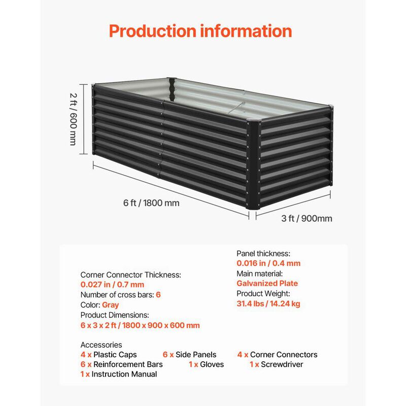 Metal Raised Garden Bed Open Bottom Galvanized Planter for Vegetables Herbs and Flowers-Dark Grey image number 2