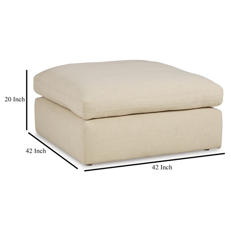 Elize Oversized Accent Ottoman, Beige Polyester, Soft Cushion, 42 Inch - Benzara