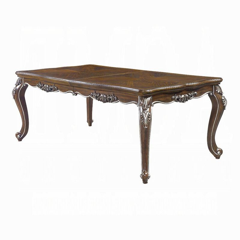 Maver Extending Dining Table, Silver Carved Antique Oak, 80-96 Inch