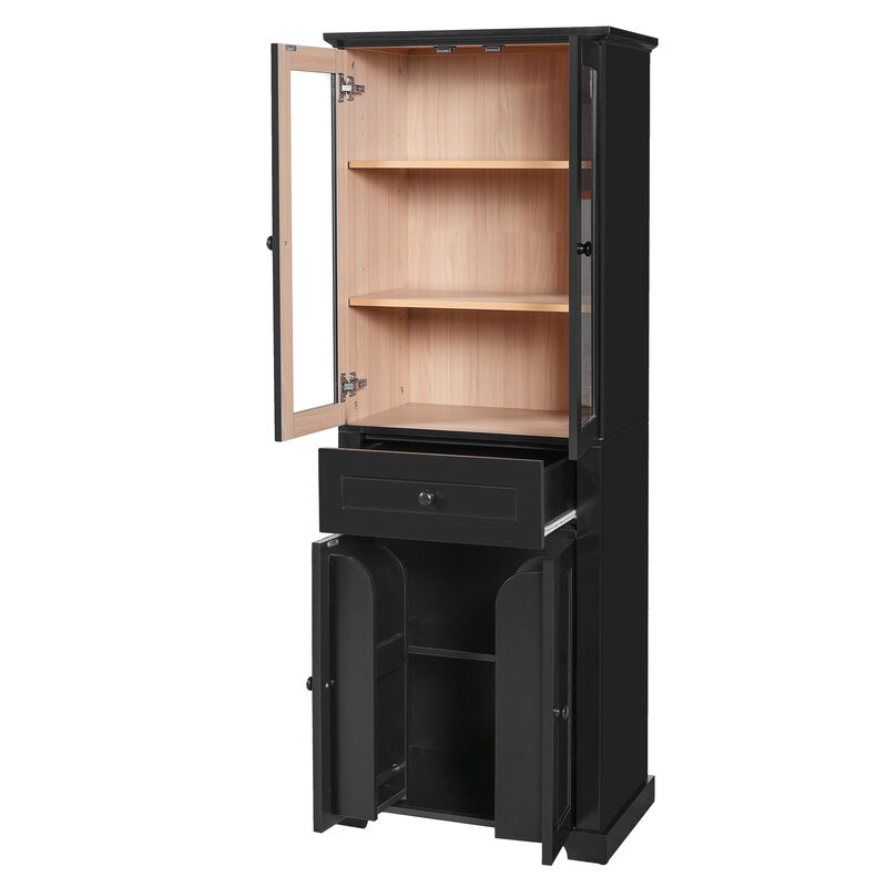 Whisen 67.2" Tall Bathroom Storage Cabinet with Tempered Glass Doors, Adjustable Shelves & Drawer