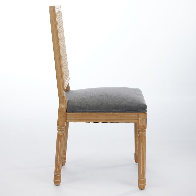 Whisen French Dining Chairs Set of 2, Solid Rubberwood Frame with Linen Upholstery and Rattan Back, for Living Room Kitchen Restaurant image number 6