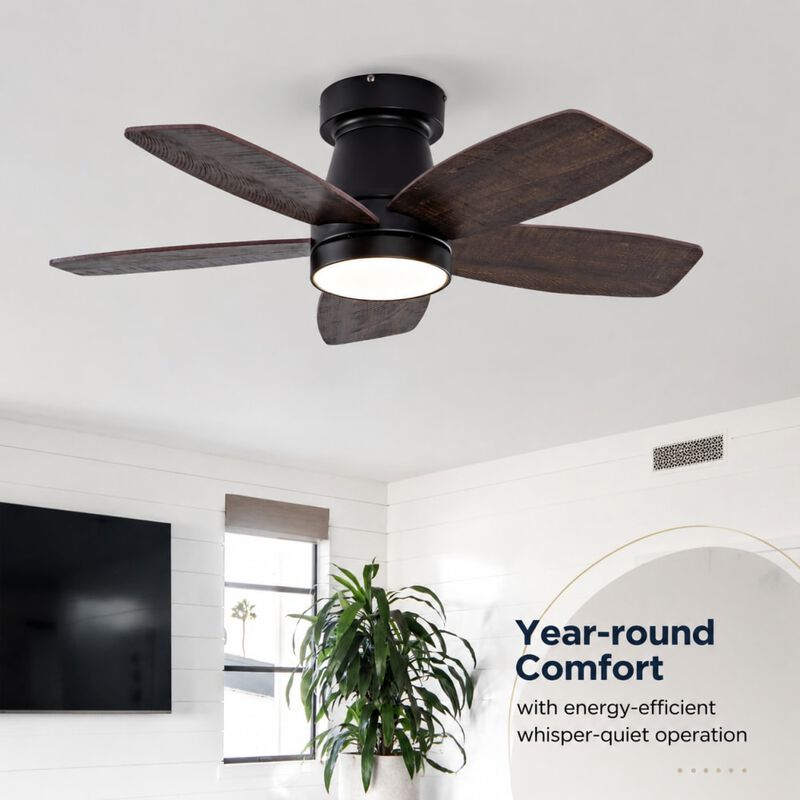 ELEMENT ACE Low Profile Flush Mount Ceiling Fan with Integrated Lighting, Remote Control, Reversible Motor, Dimmable for Bedroom Living Room Outdoor Use image number 3