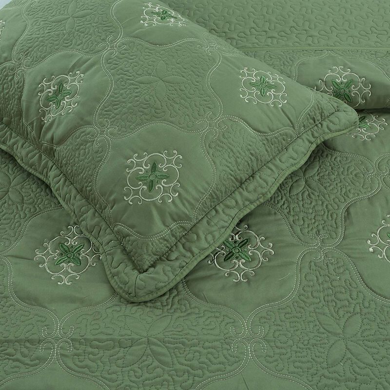 MarCielo 3 Piece Quilted Embroidery Quilts Bedspreads Set Emma
