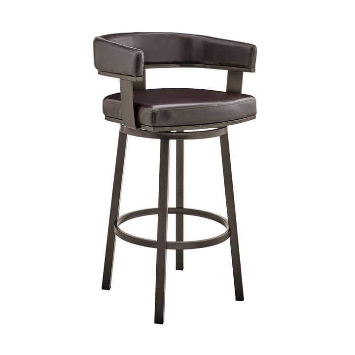 Jack 26 Inch Counter Height Bar Stool, Swivel Chair, Faux Leather, Brown-Benzara