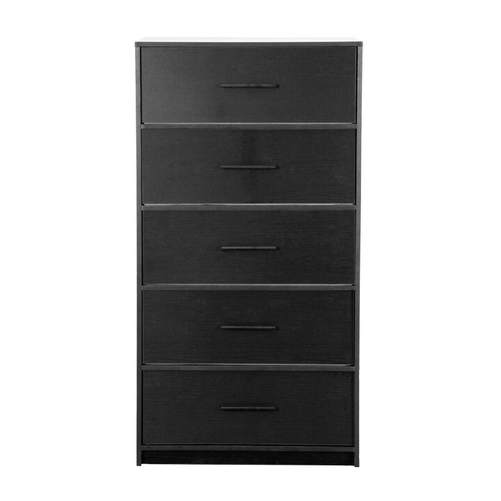 HomeRoots 23" Black Fabric Wood and Steel Five Drawer Lingerie Chest