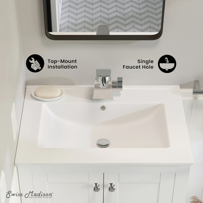24" Ceramic Vanity Top with Single Faucet Hole image number 7