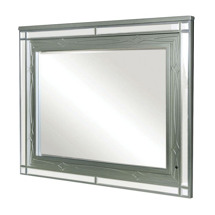 Mirror with LED and Mirrored Trim Accent, Silver-Benzara