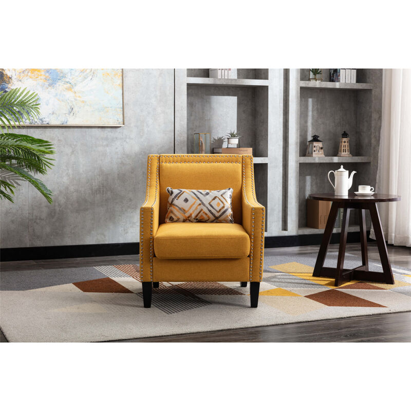 accent armchair living room chair with nailheads and solid wood legs Yellow Linen