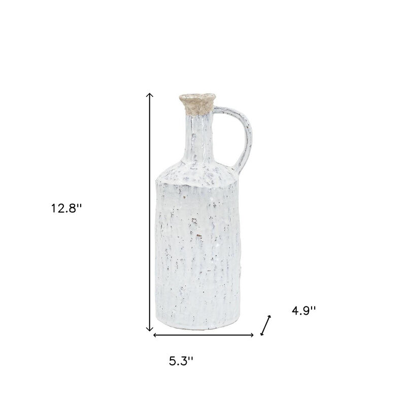 HomeRoots 13" White Terracotta Cylinder Jug Vase image number 6