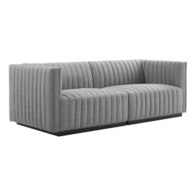 Modway Conjure Channel Tufted Fabric Upholstered Loveseat in Black Light Gray image number 0