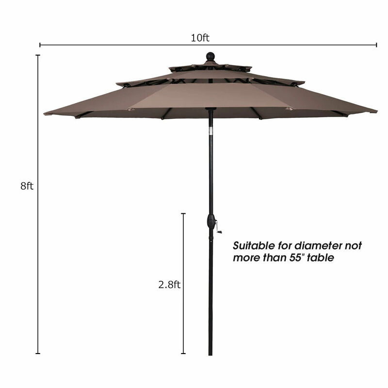 Mondawe 10 Feet 3 Tier Outdoor Patio Umbrella with Double Vented