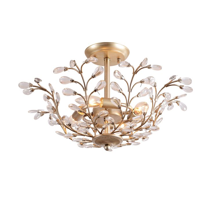 Freya Brushed Champagne Silver 4-light Crystal Bud 8-Branch Semi-Flush Mount