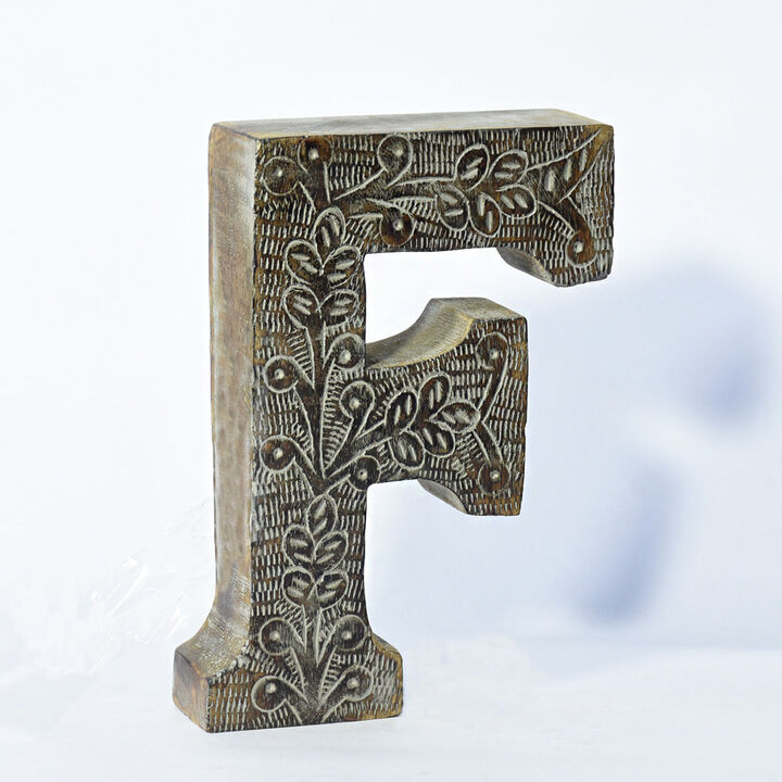 Vintage Gray Handmade Eco-Friendly "F" Alphabet Letter Block For Wall Mount & Table Top Décor