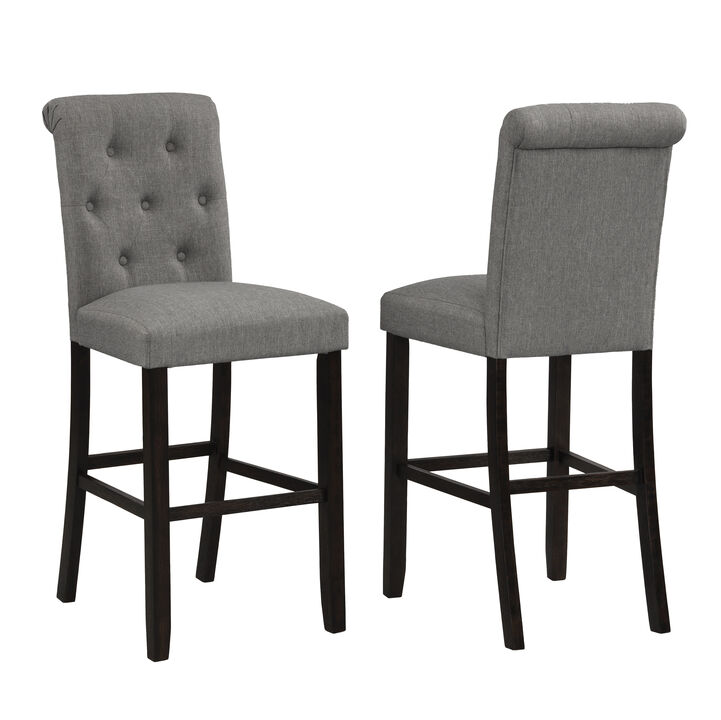 Streamdale Solid Wood Tufted Asons Barstool, Set of 2, Grey