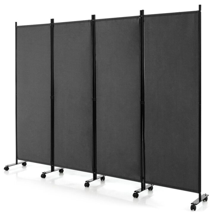 Hivvago 4-Panel Folding Room Divider 6 Feet Rolling Privacy Screen with Lockable Wheels