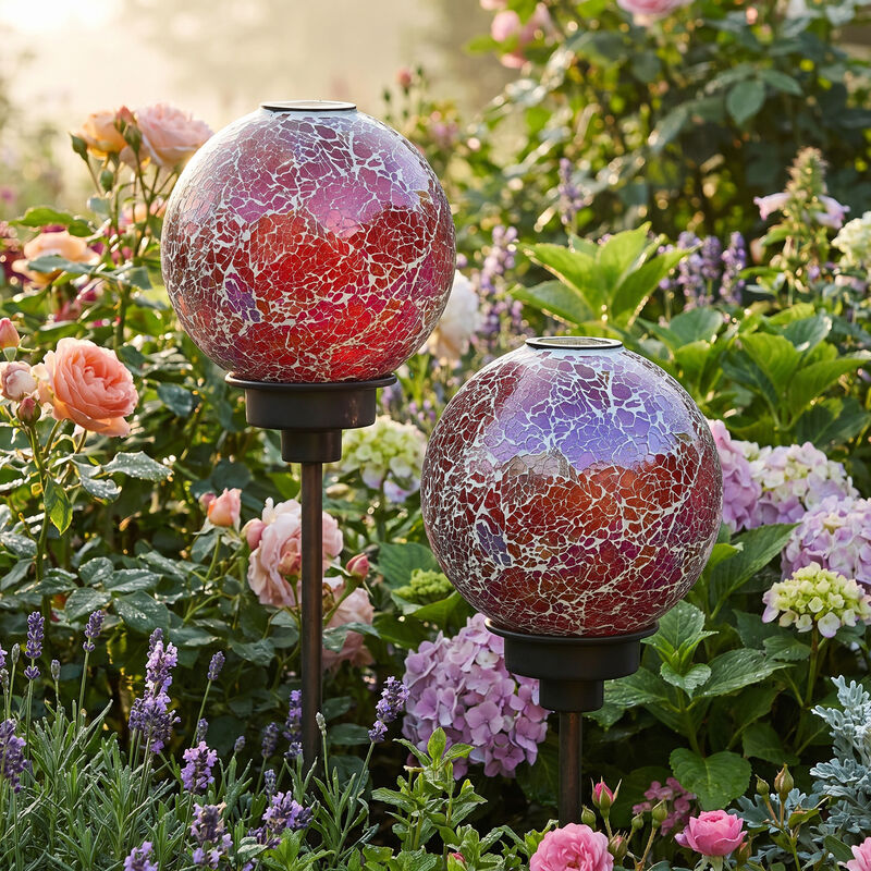 Sunnydaze Pearl Pink Mosaic Gazing Ball with Solar Light - 10 in - 2pk image number 1