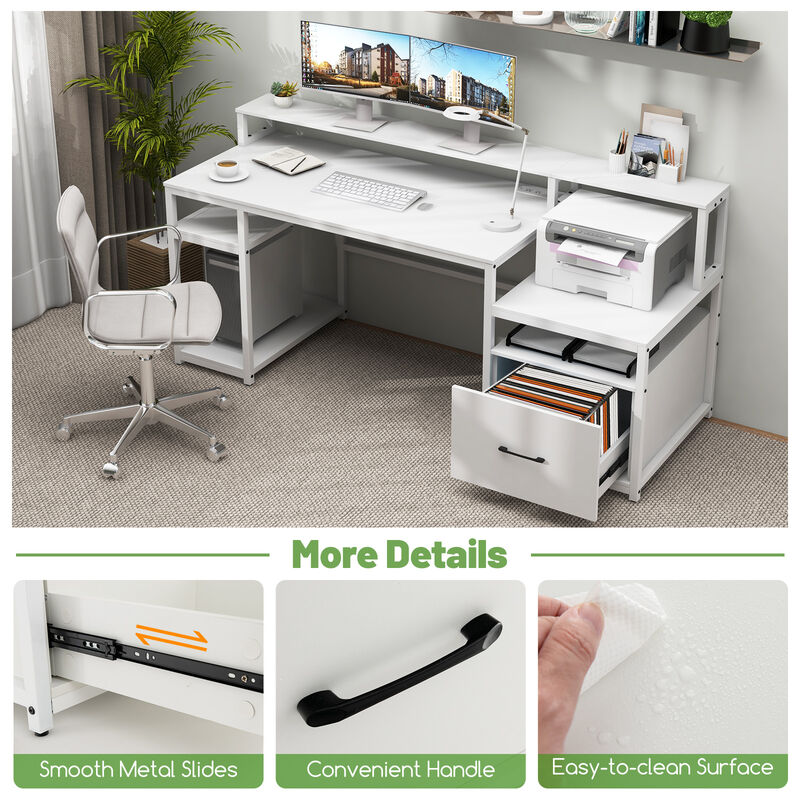 Computer Desk with Monitor Stand and File Drawer for Home Office or Study Room