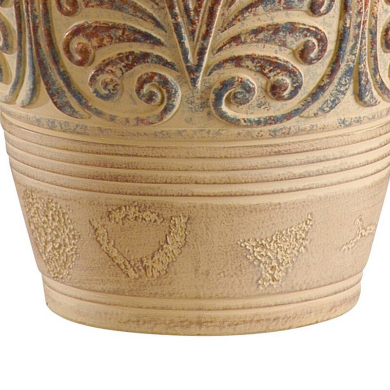 Tia 29 Inch Table Lamp, Conical Shade, Urn Shape, Damask Pattern, Beige - Benzara image number 3