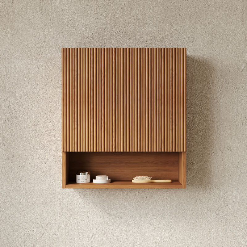 ELEMENT ACE Wall-Mounted Striped Bathroom Cabinet with Doors, Shelf and Open Storage Compartment image number 4