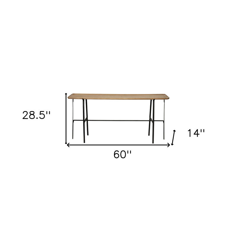HomeRoots 60" Brown and Black Solid Wood and Metal Trestle Console Table image number 5