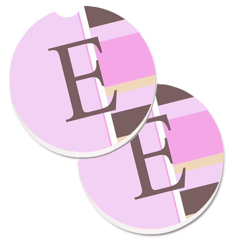 Caroline's Treasures Letter E Initial Monogram - Pink Stripes Set of 2 Cup Holder Car Coasters CJ1005-ECARC, 2.56, Multicolor