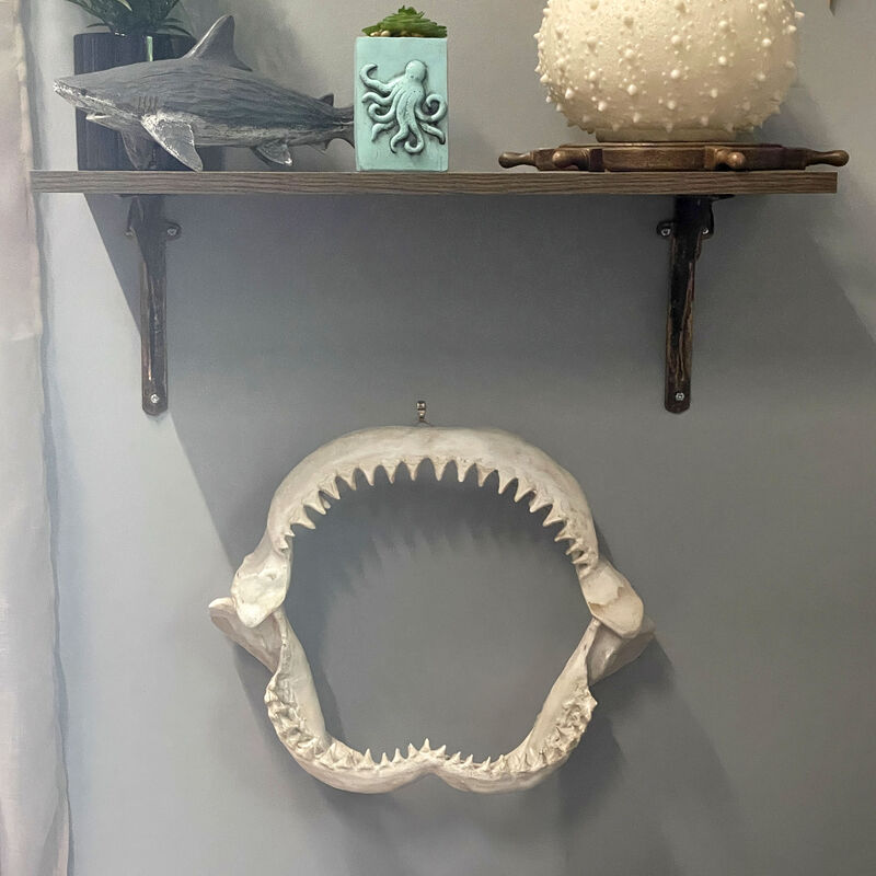 Replica Shark Jaw Wall Sculpture Resin Coastal Nautical Decor 16" Off-White Art image number 7