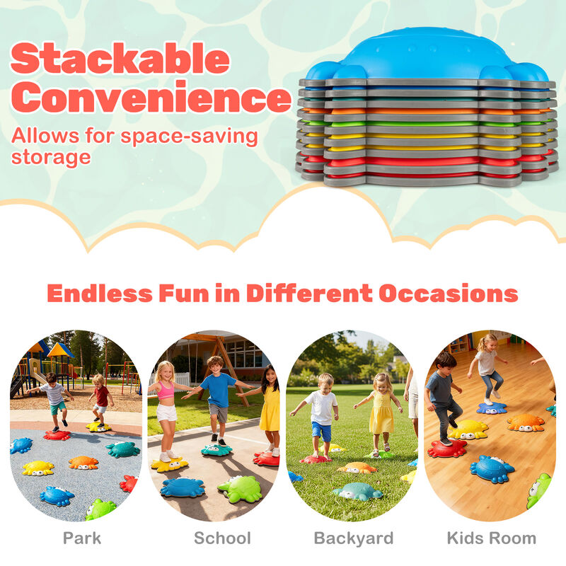 Kids Stepping Stones 9 Piece Non Slip Toddler Balance Sensory Play Toys Multicolor image number 7