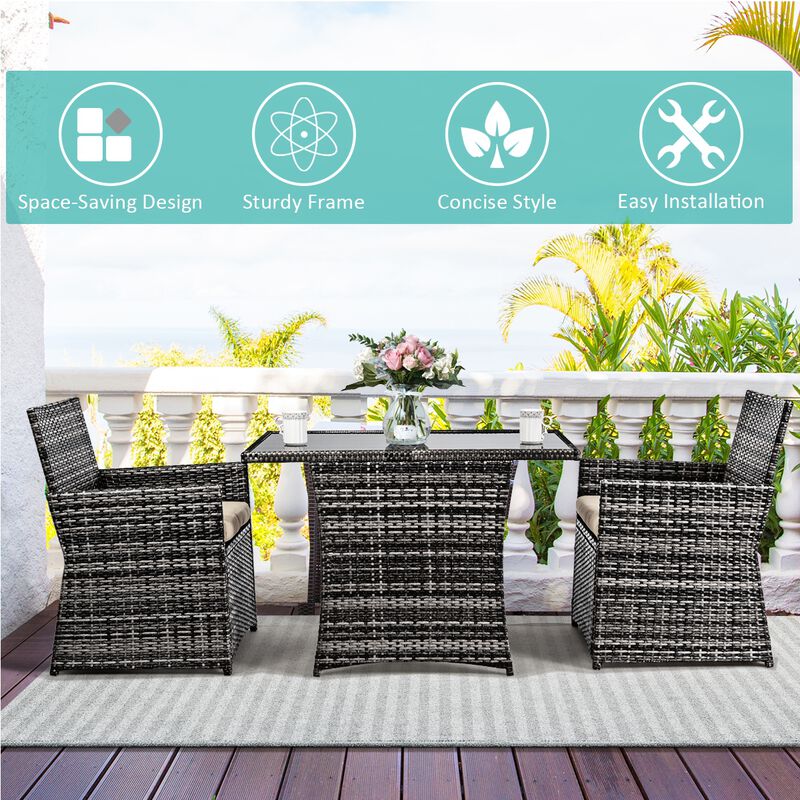 3-Piece Outdoor Patio Rattan Wicker Furniture Set, Stylish and Comfortable Seating