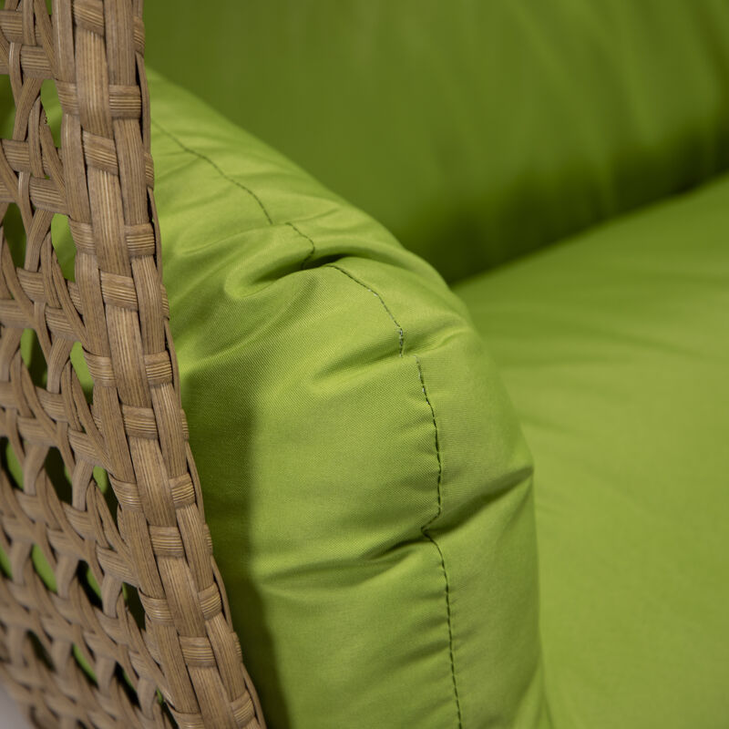 LeisureMod Mendoza Light Brown Wicker Hanging 2 person Egg Swing Chair Removable Cushion With Iron Base