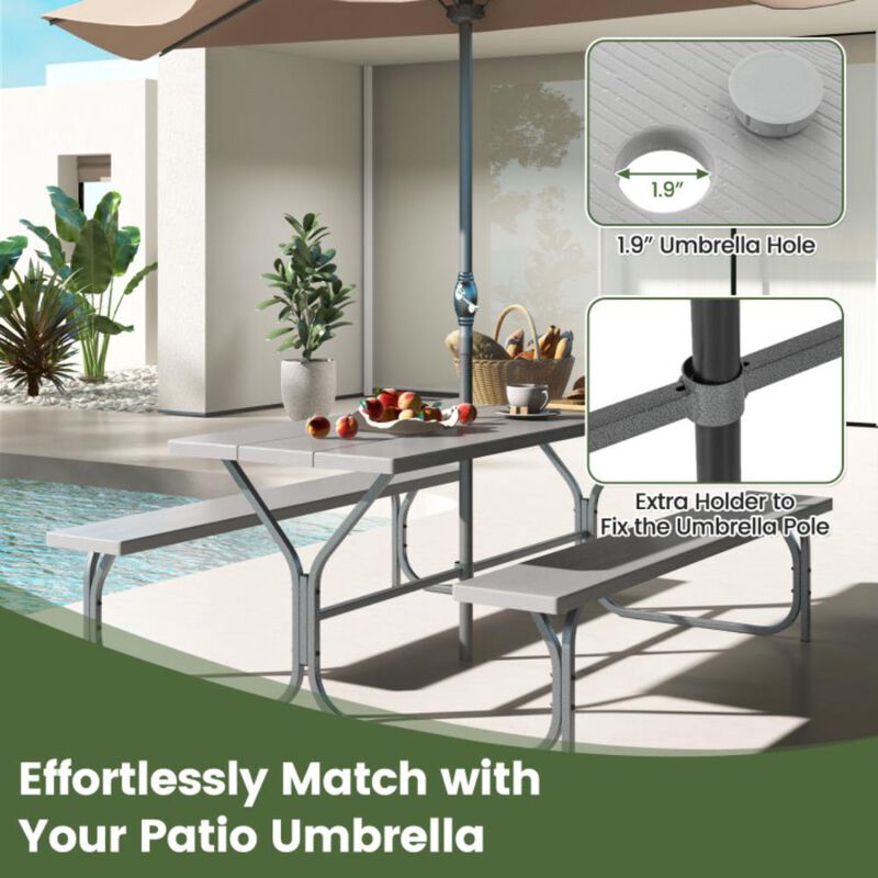 Hivvago Picnic Table Bench Set with HDPE Tabletop for 8 Person