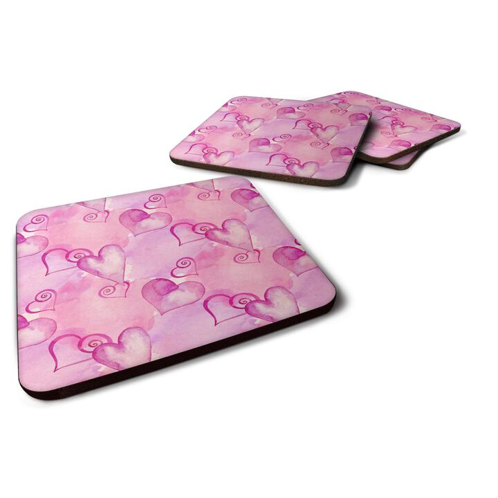 Caroline's Treasures Watercolor Hot Pink Hearts Decorative coasters, 3.5, Multicolor