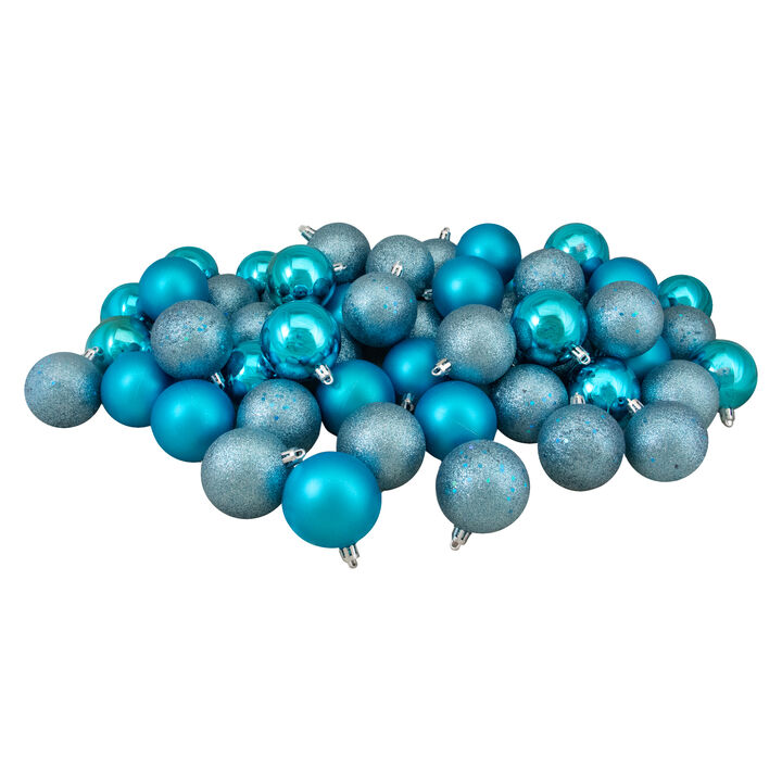 60ct Turquoise Blue Shatterproof 4-Finish Christmas Ball Ornaments 2.5" (60mm)