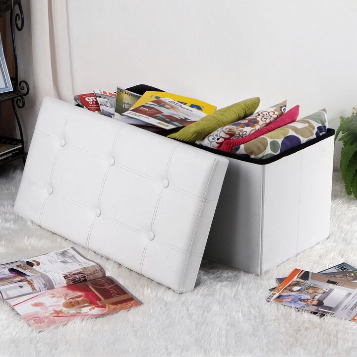 Hivvago White Storage Ottoman Bench with Padded Seat