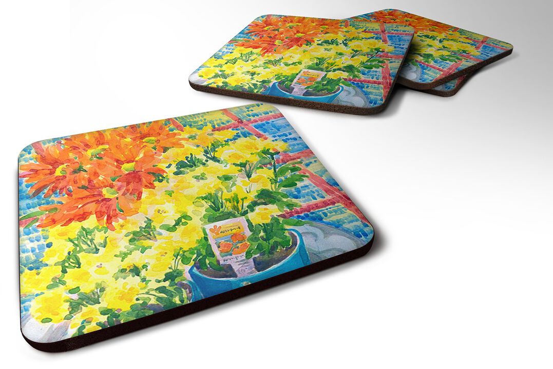 Caroline's Treasures 6005FC Flower-Mums Foam Coasters (Set of 4), 3.5 H x 3.5 W, Multicolor