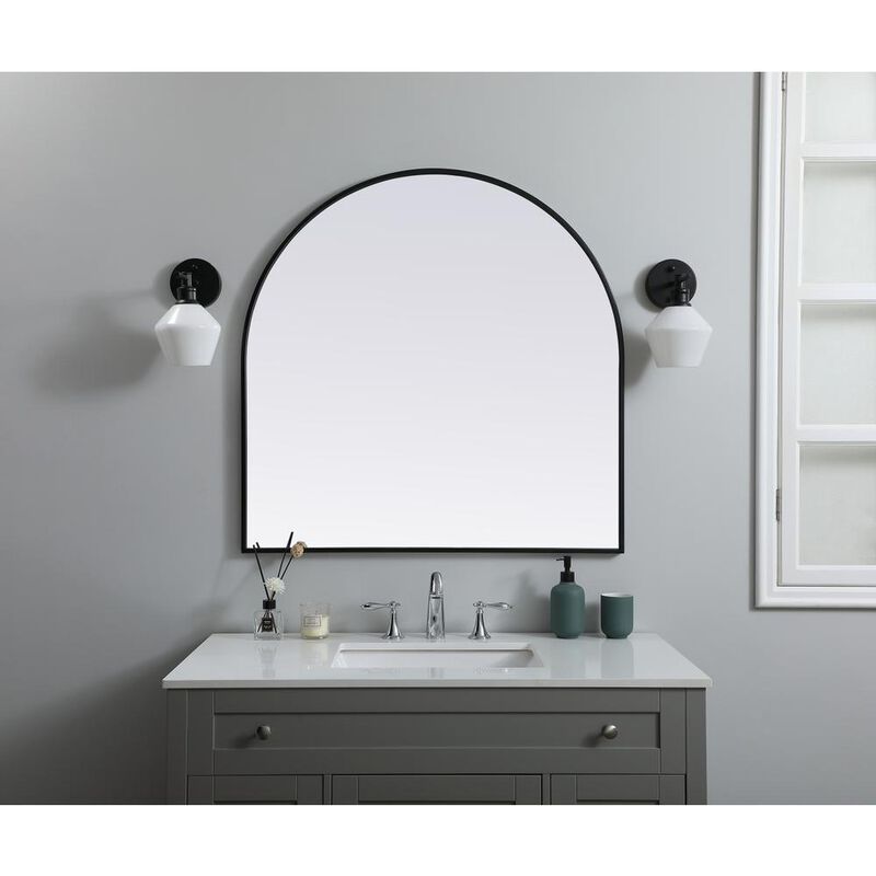 Elegant Decor Metal Frame Arch Mirror 36x36 Inch in Black