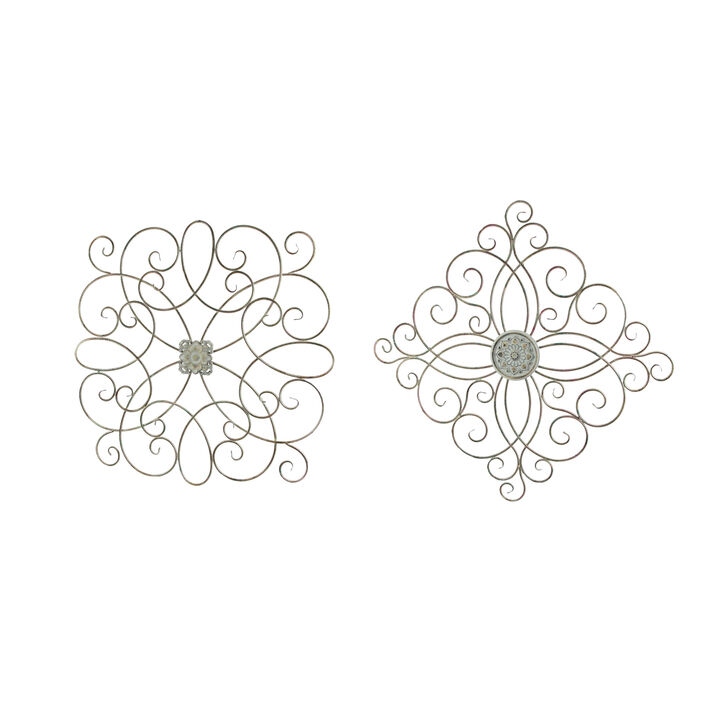 36 Inch Rustic Wood Metal Flower Sculpture Home Decor Wall Hanging Art Set Of 2